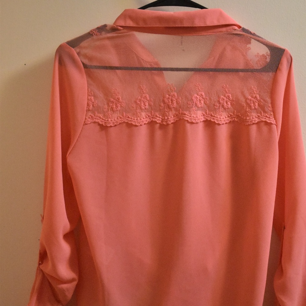 Pink Mesh Fancy TIe Top 3/4 to full length Size M